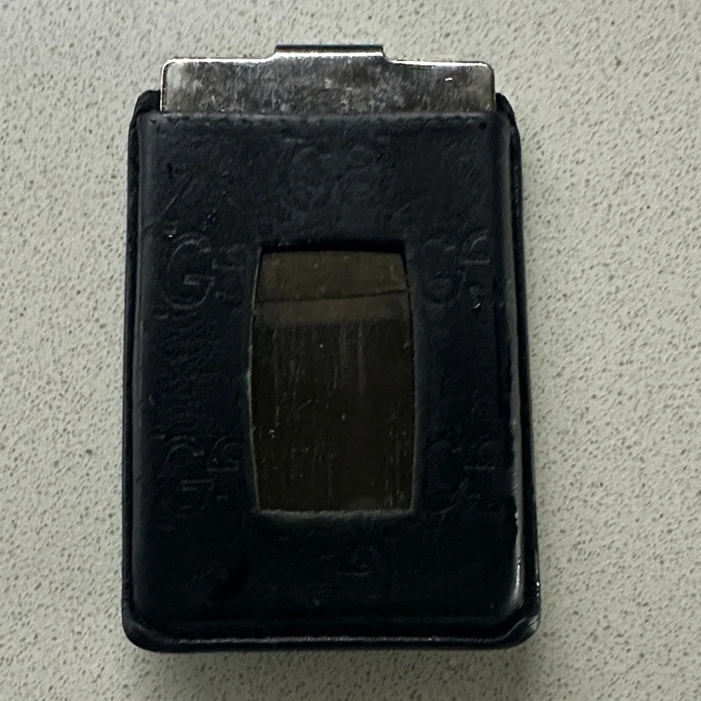 Gucci Black Leather Money Clip Card Case with Silver-Tone Clip